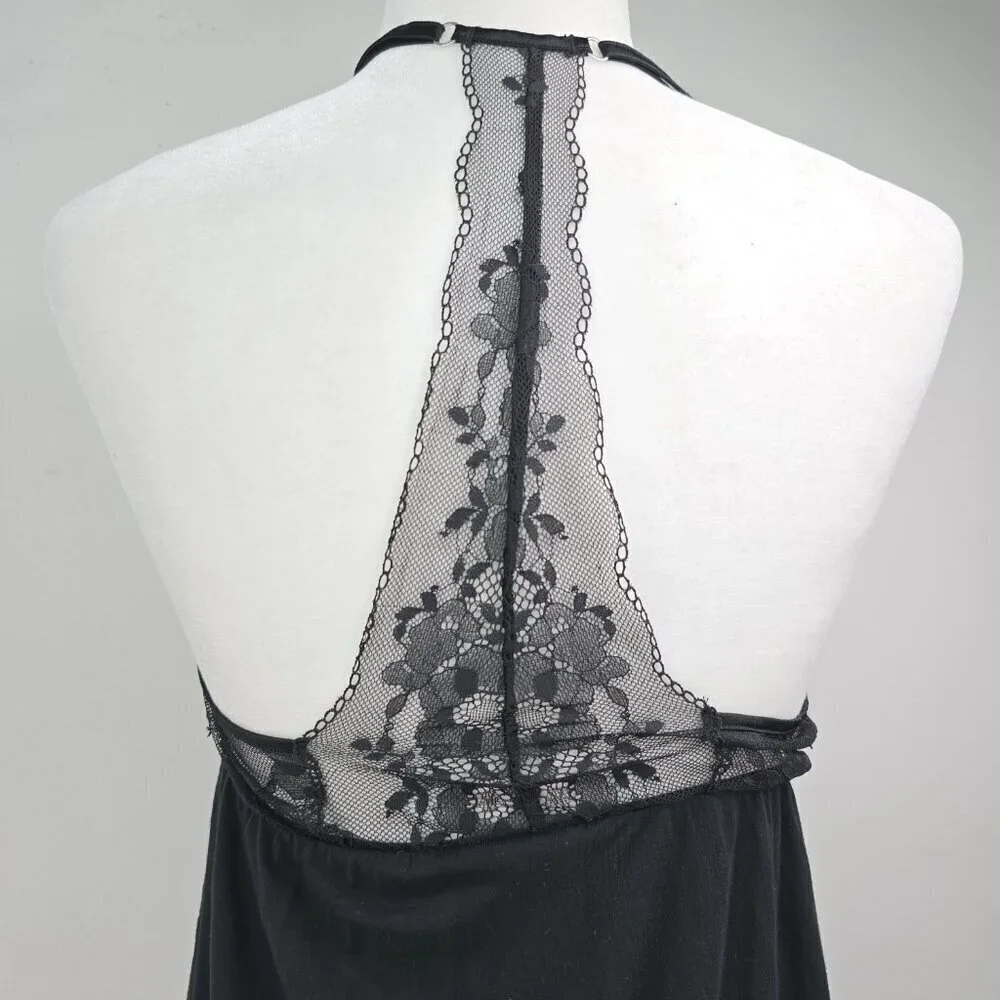 Victorias Secret Slip Nightgown Chemise Lace SEXY Racerback Black Soft Lingerie